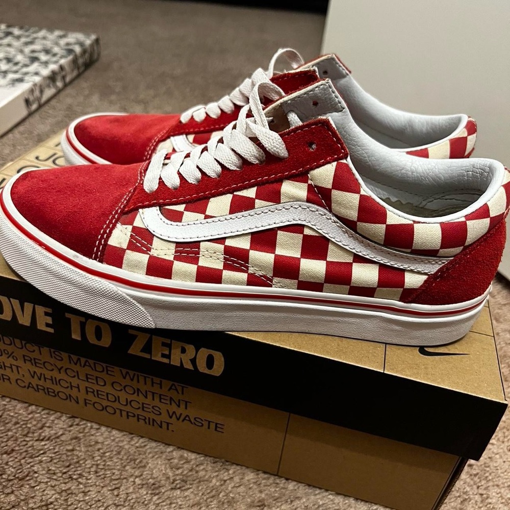 Vans Red and White Checkered Sneakers